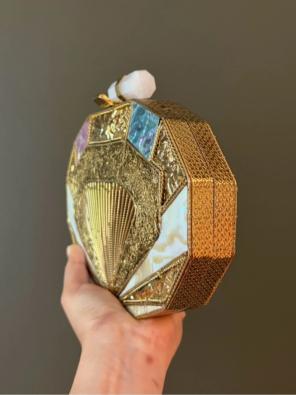 Gold Shell-Inspired Clutch with Mother of Pearl Accents